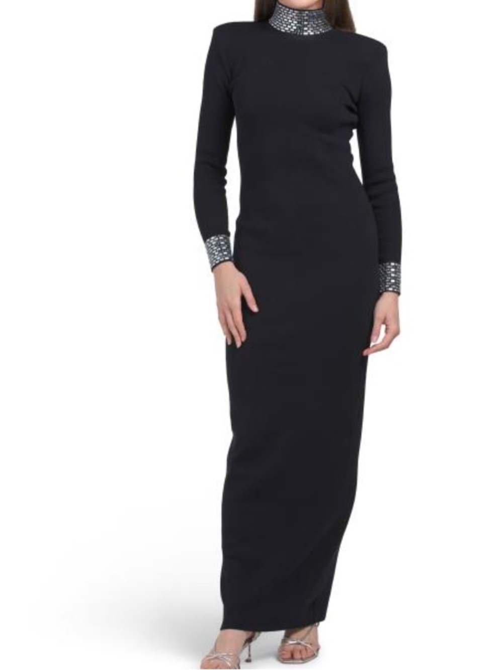 RETROFETE Black Long Sleeve Maxi Dress with Embellished